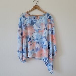 Chico's Blue Peach Asymmetrical Poncho Topper Size S/M